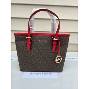 Michael Kors tote carryall handbag xs convertible top zip crossbody Flame Brown